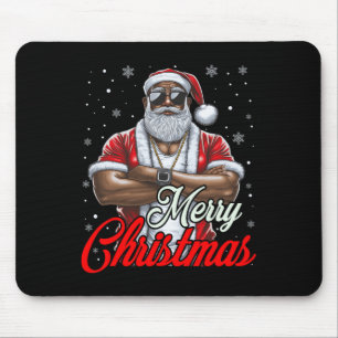 African American Santa Christmas Pajama Cool Black Mouse Mat