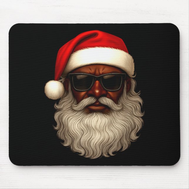 African American Santa Christmas Pajama Cool Black Mouse Mat (Front)