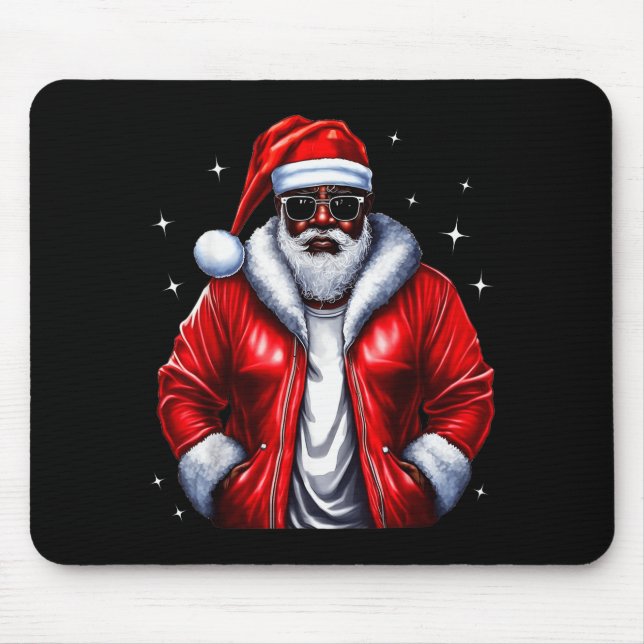 African American Santa Christmas Pajama Cool Black Mouse Mat (Front)