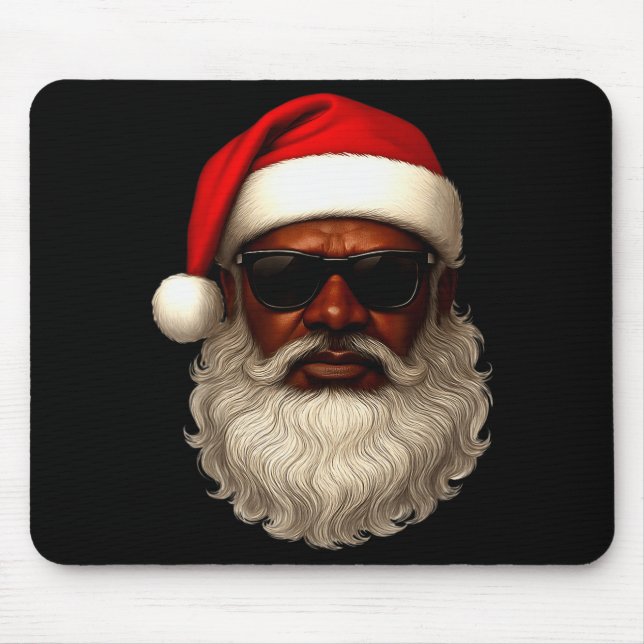 African American Santa Christmas Pajama Cool Black Mouse Mat (Front)