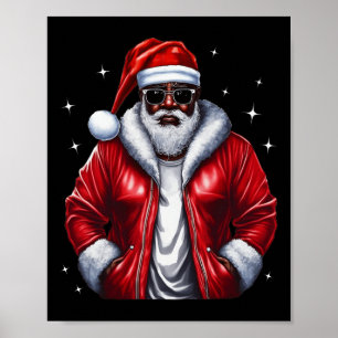 African American Santa Christmas Pajama Cool Black Poster