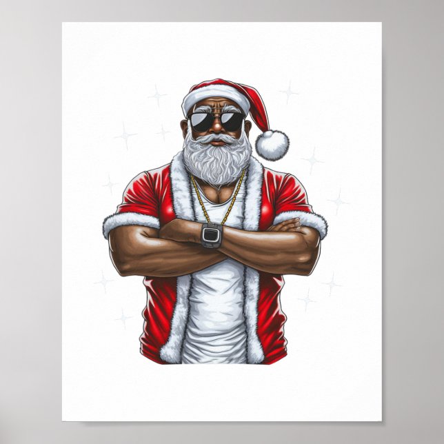 african american santa christmas pajama cool black poster (Front)