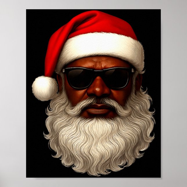 African American Santa Christmas Pajama Cool Black Poster (Front)