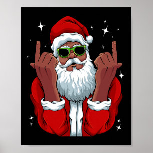 African American Santa Christmas Pajama Cool Black Poster