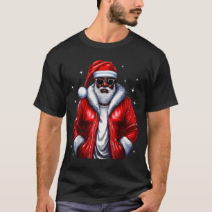 African American Santa Christmas Pajama Cool Black T-Shirt