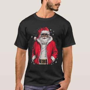 African American Santa Christmas Pajama Cool Black T-Shirt