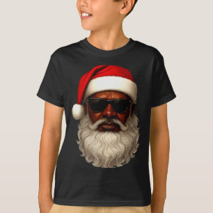 African American Santa Christmas Pajama Cool Black T-Shirt