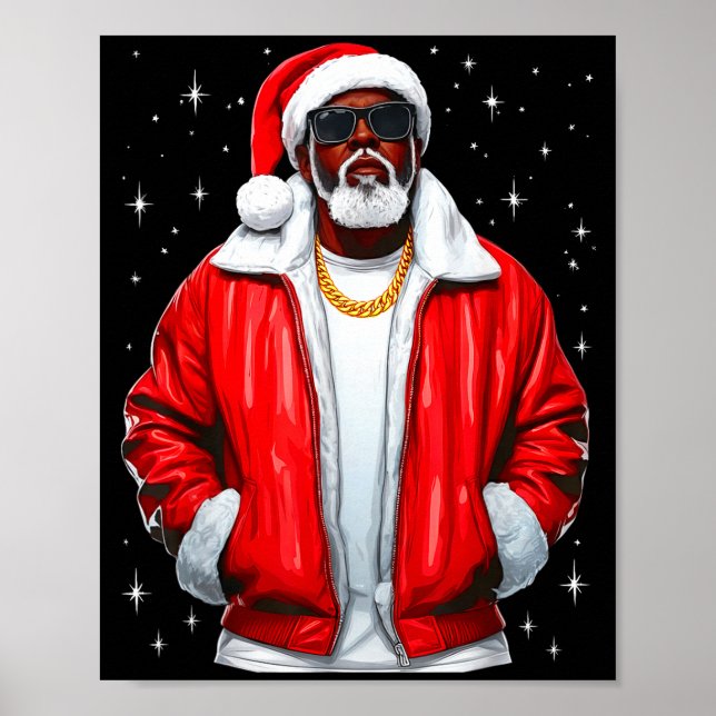 African American Santa Christmas Pajamas Cool Blac Poster (Front)