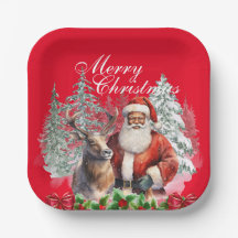 African American Santa Christmas Plates - 8 Pk