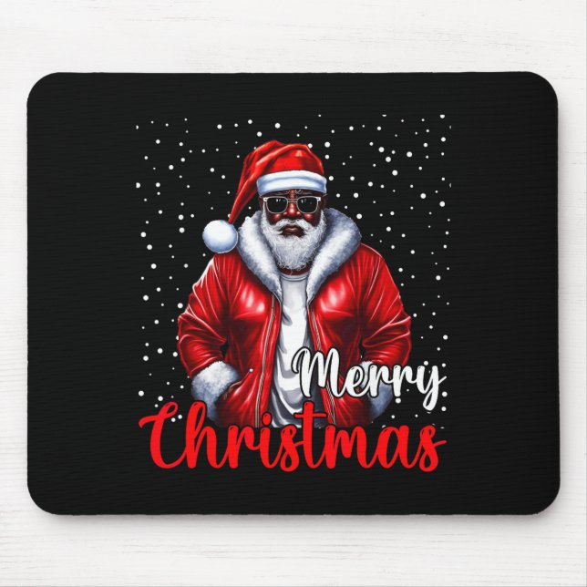 African American Santa Christmas Shirt Pajama Cool Mouse Mat (Front)