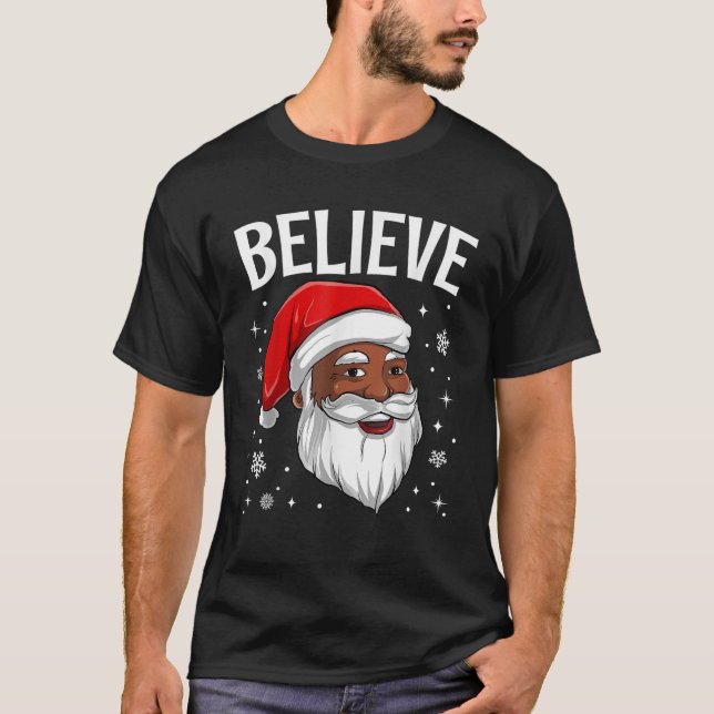 African American Santa Claus Black Christmas Belie T-Shirt (Front)