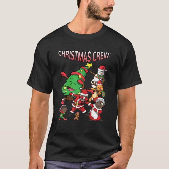 African American Santa Claus Black Christmas Crew T-Shirt (Front)