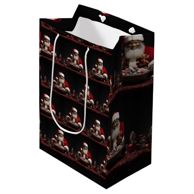 African American Santa Claus Candy Medium Gift Bag (Front Angled)