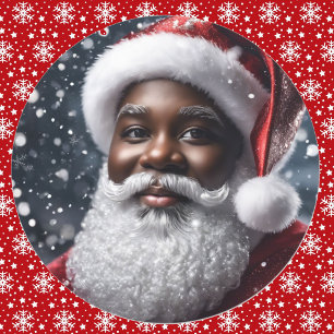 African American Santa Claus Christmas Classic Round Sticker