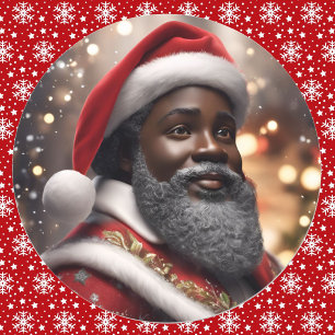 African American Santa Claus Christmas Digital Art Classic Round Sticker