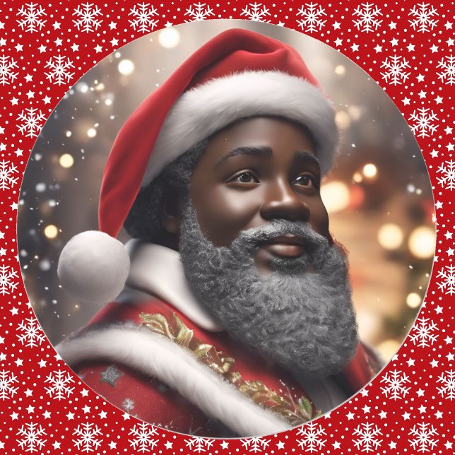 African American Santa Claus Christmas Digital Art Classic Round Sticker (Creator Uploaded)
