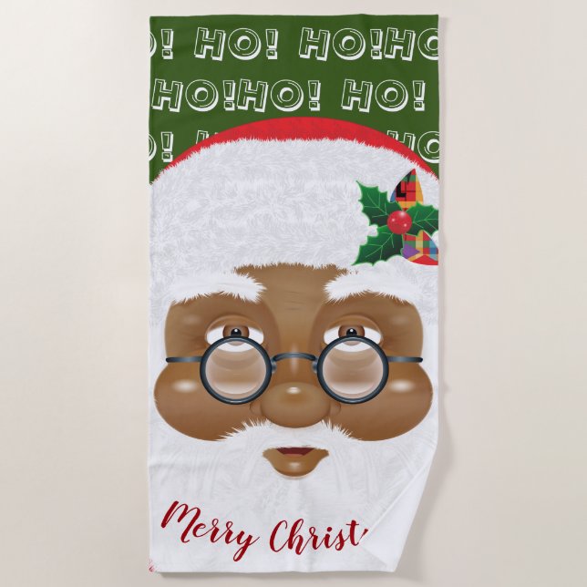 African American Santa Claus Christmas Holiday Beach Towel (Front)