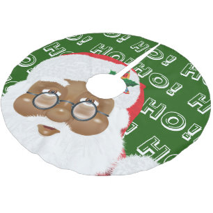 African American Santa Claus Christmas Holiday Brushed Polyester Tree Skirt