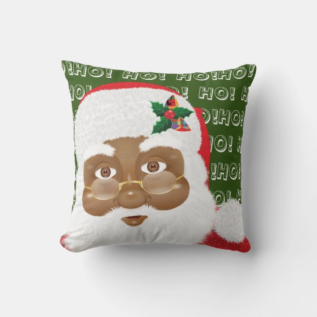 African American Santa Claus Christmas Holiday Cushion (Front)