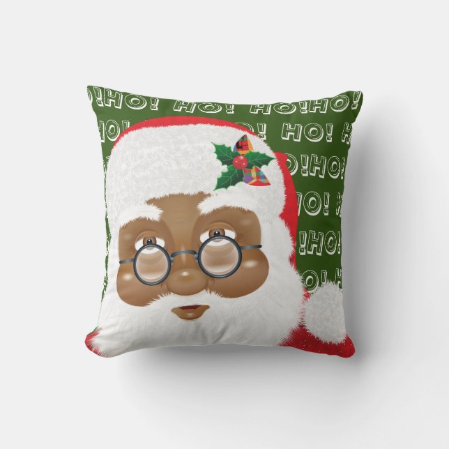 African American Santa Claus Christmas Holiday Cushion (Front)