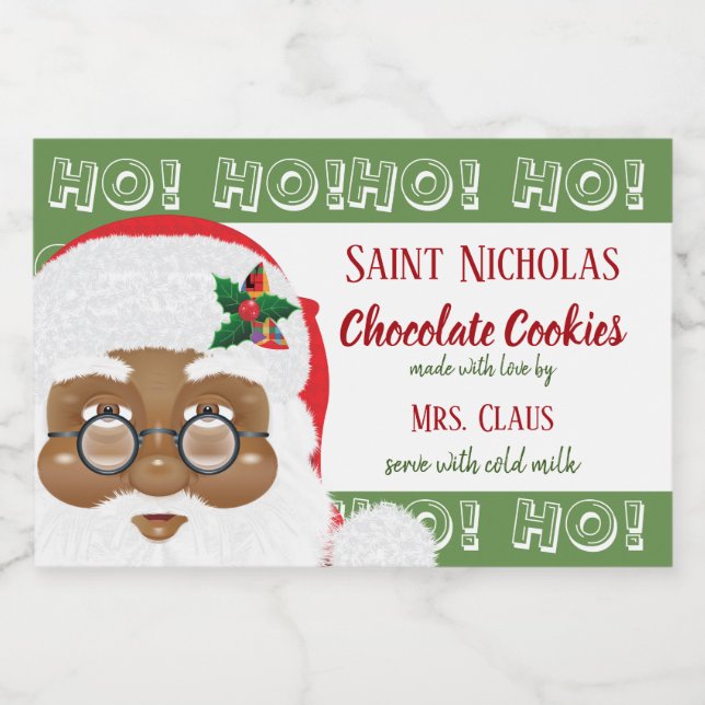 African American Santa Claus Christmas Holiday Food Label (Single Label)