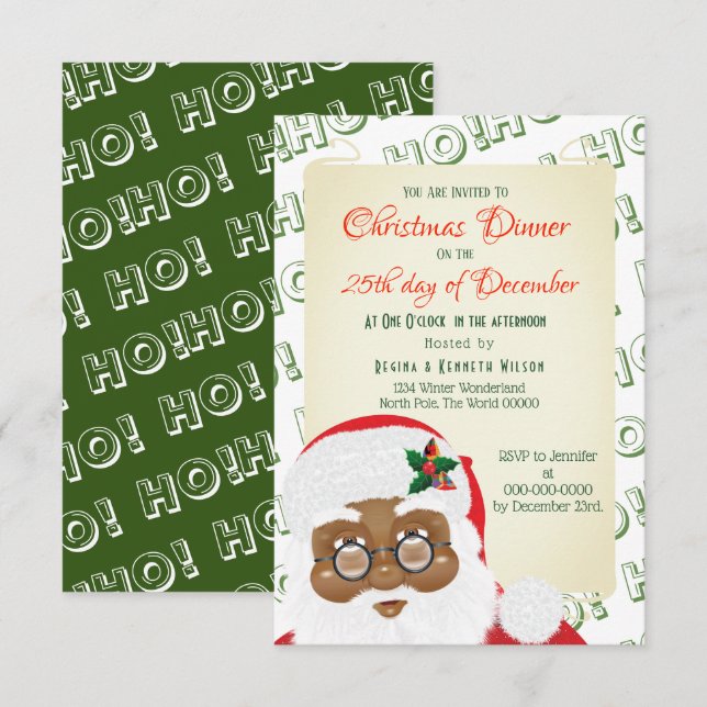African American Santa Claus Christmas Holiday Invitation (Front/Back)