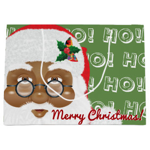 African American Santa Claus Christmas Holiday Large Gift Bag