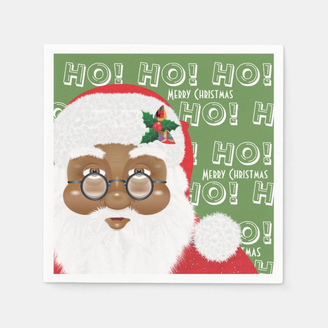 African American Santa Claus Christmas Holiday Napkin (Front)