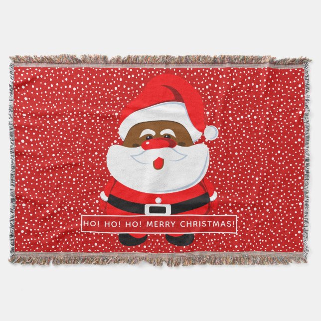 African-American Santa Claus Christmas holiday red Throw Blanket (Front)