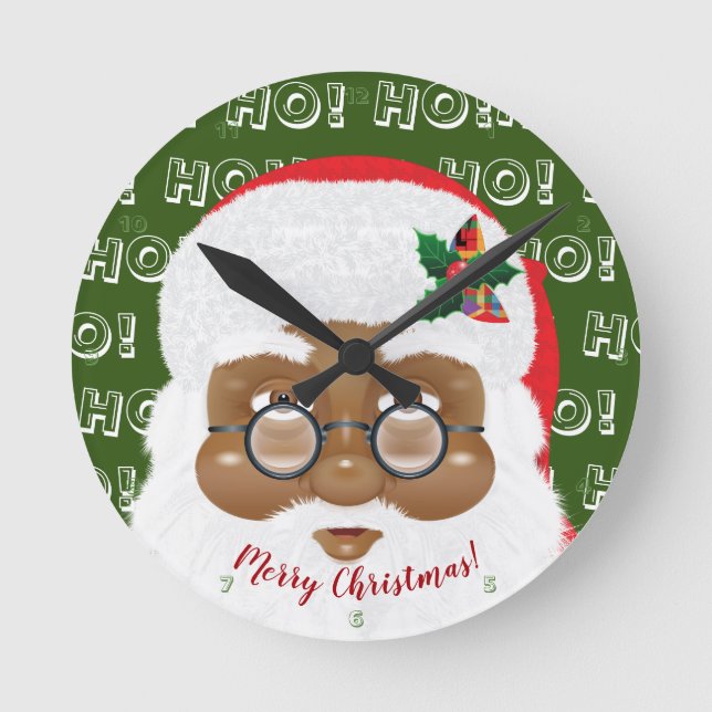 African American Santa Claus Christmas Holiday Round Clock (Front)