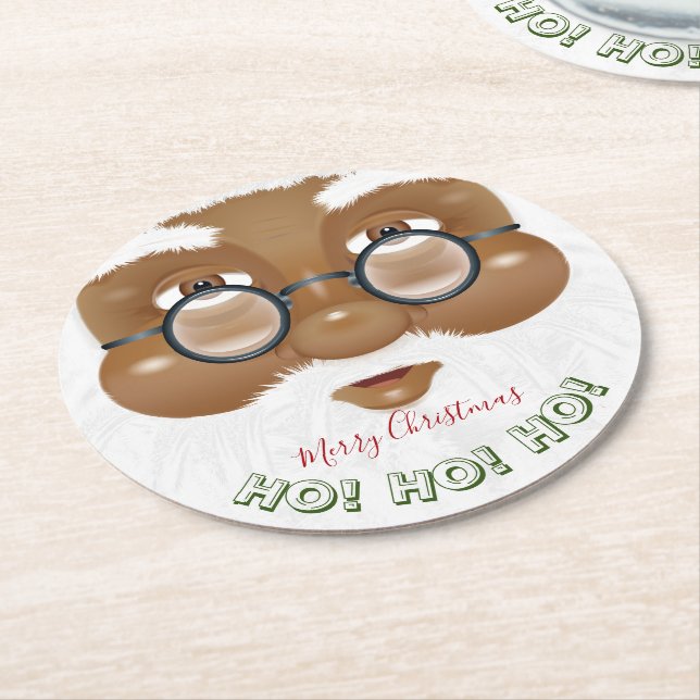 African American Santa Claus Christmas Holiday Round Paper Coaster (Angled)
