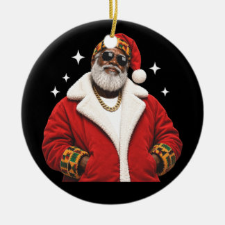 African American Santa Claus Christmas Kente Black Ceramic Tree Decoration