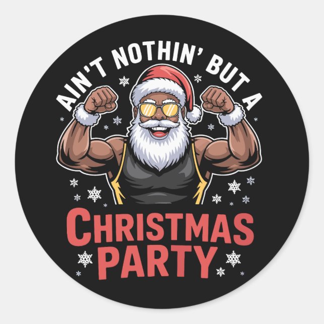 African American Santa Claus Christmas Pajama Classic Round Sticker (Front)