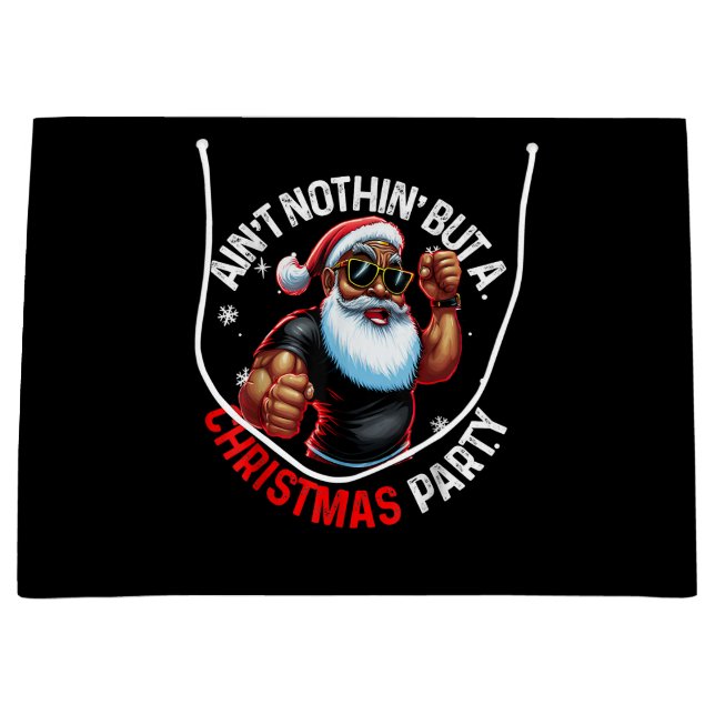 African American Santa Claus Christmas Pajama Large Gift Bag (Front)