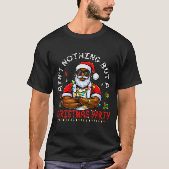 African American Santa Claus Christmas Pajama Menw T-Shirt (Front)