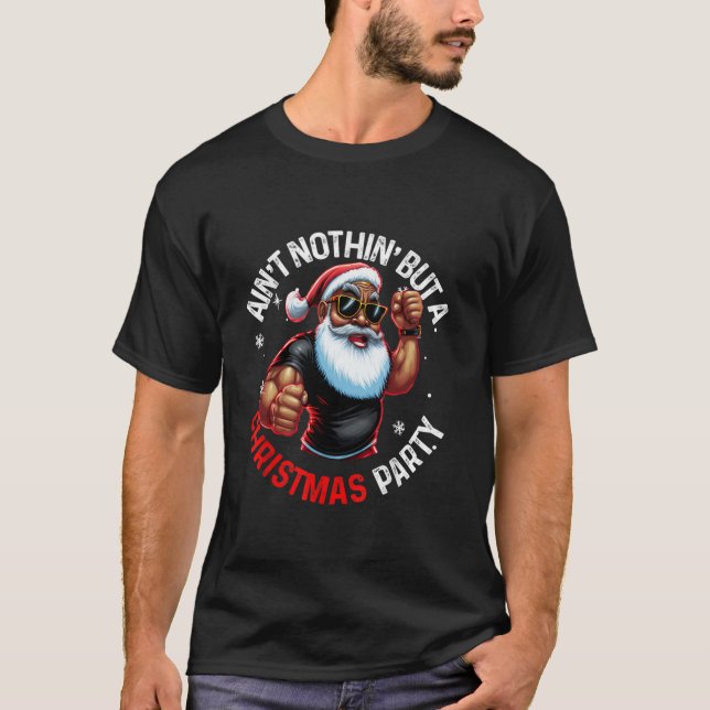 African American Santa Claus Christmas Pajama MenW T-Shirt (Front)