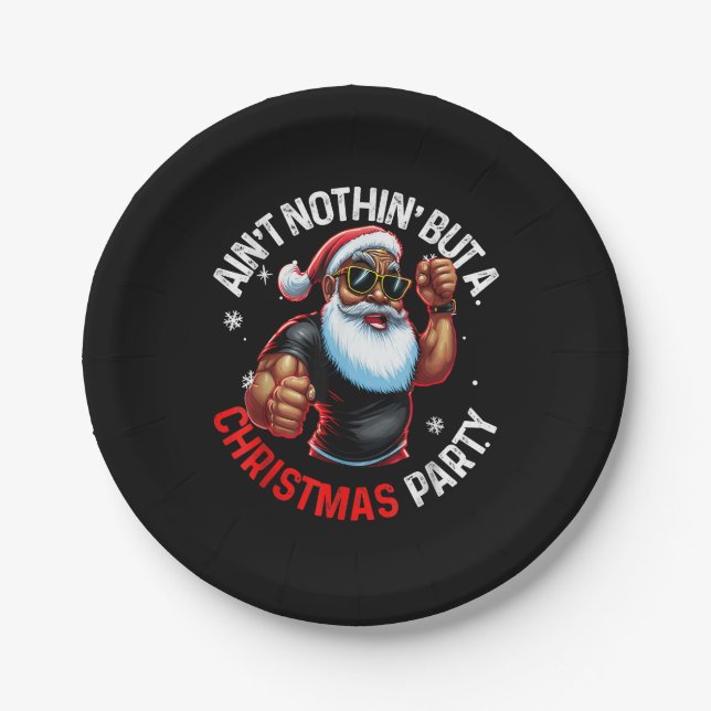 African American Santa Claus Christmas Pajama Paper Plate (Front)