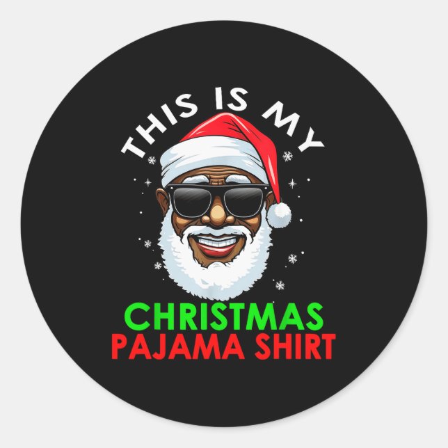 African American Santa Claus Christmas Pajama Shir Classic Round Sticker (Front)