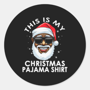 African American Santa Claus Christmas Pajama Shir Classic Round Sticker