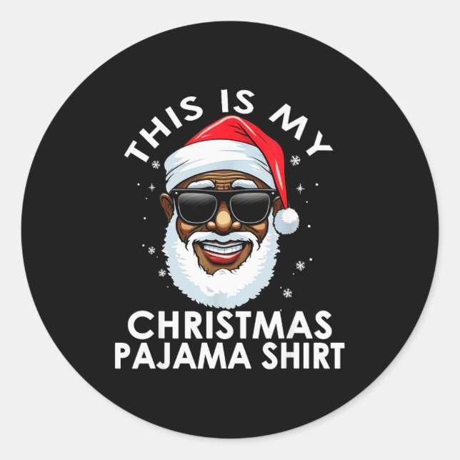 African American Santa Claus Christmas Pajama Shir Classic Round Sticker (Front)