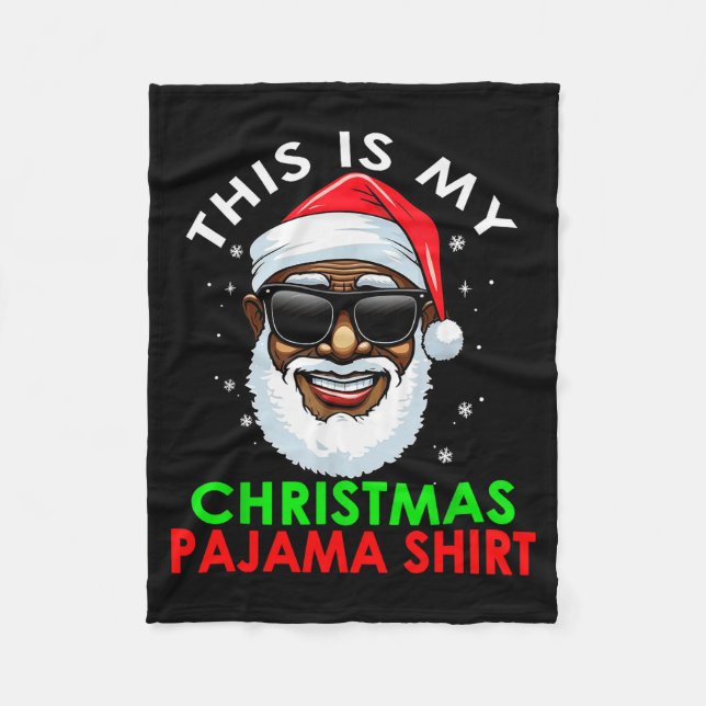 African American Santa Claus Christmas Pajama Shir Fleece Blanket (Front)
