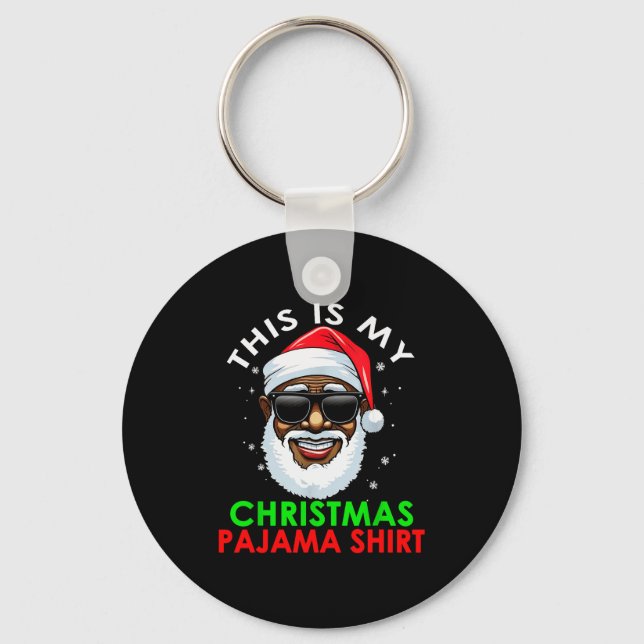 African American Santa Claus Christmas Pajama Shir Key Ring (Front)