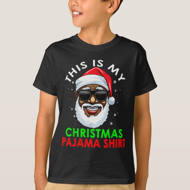 African American Santa Claus Christmas Pajama Shir T-Shirt (Front)