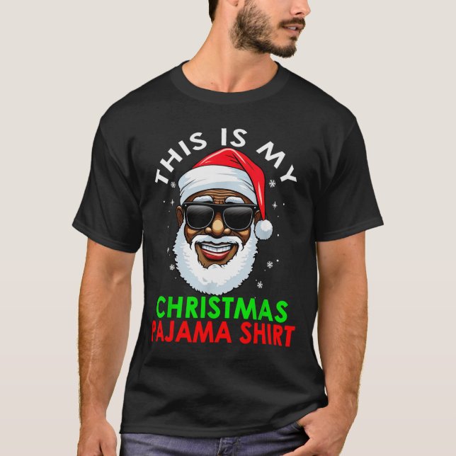 African American Santa Claus Christmas Pajama Shir T-Shirt (Front)