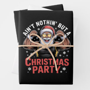 African American Santa Claus Christmas Pajama Wrapping Paper Sheet
