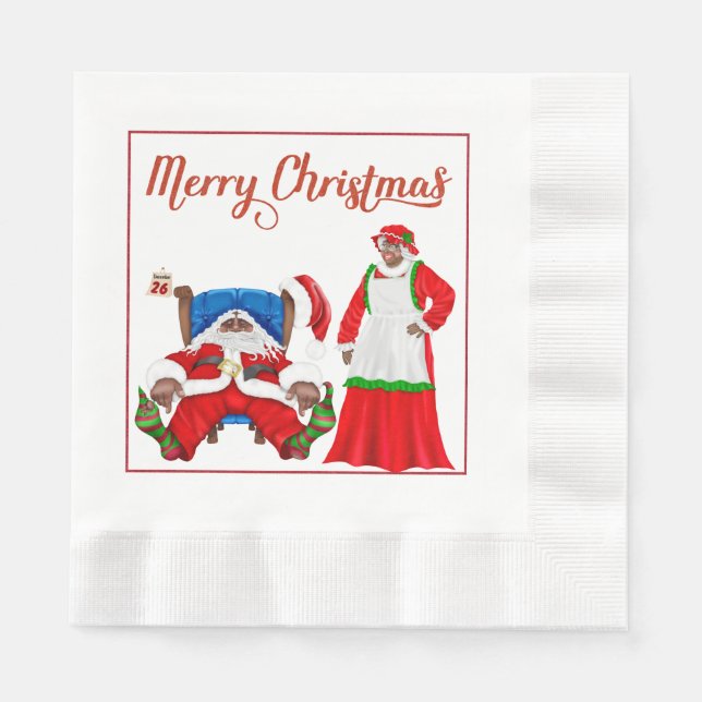 African American Santa Claus Christmas Paper Napki Napkin (Front)