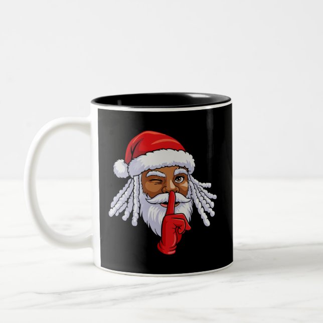 African American Santa Claus Christmas Party Decor Two-Tone Coffee Mug (Left)