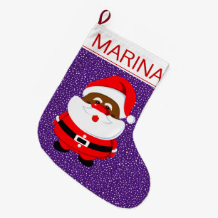African-American Santa Claus Christmas purple Large Christmas Stocking