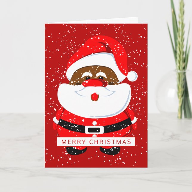African-American Santa Claus Christmas red photo Holiday Card (Front)