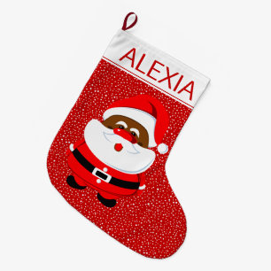 African-American Santa Claus Christmas red white Large Christmas Stocking